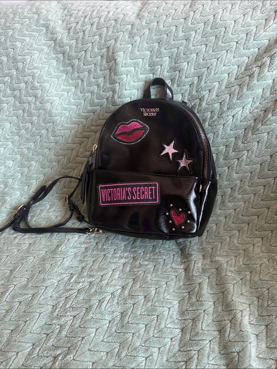 Victoria's Secret Handbags - Victoria's Secret Black Mini Backpack with Pink Patch Accents